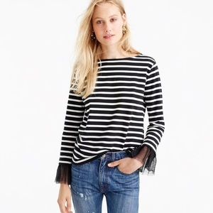 J. Crew Stripe T-Shirt Tulle Cuff